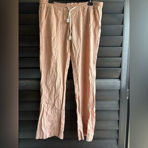 💥SALE💥 Roxy Medium Peach pull on Linen Blend Pants Wide Leg Draw String